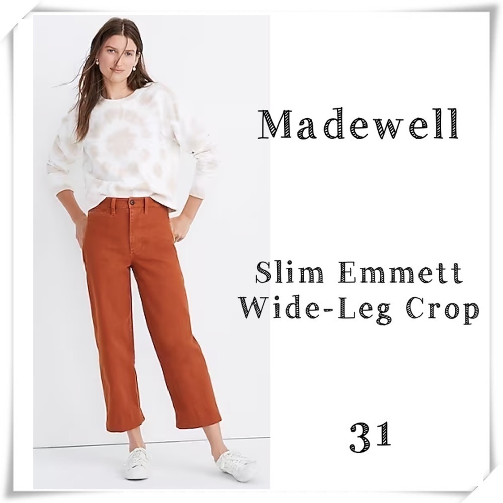 MADEWELL Slim Emmett Wide-Leg Crop Pants in Orange Size 31 Style #L7641